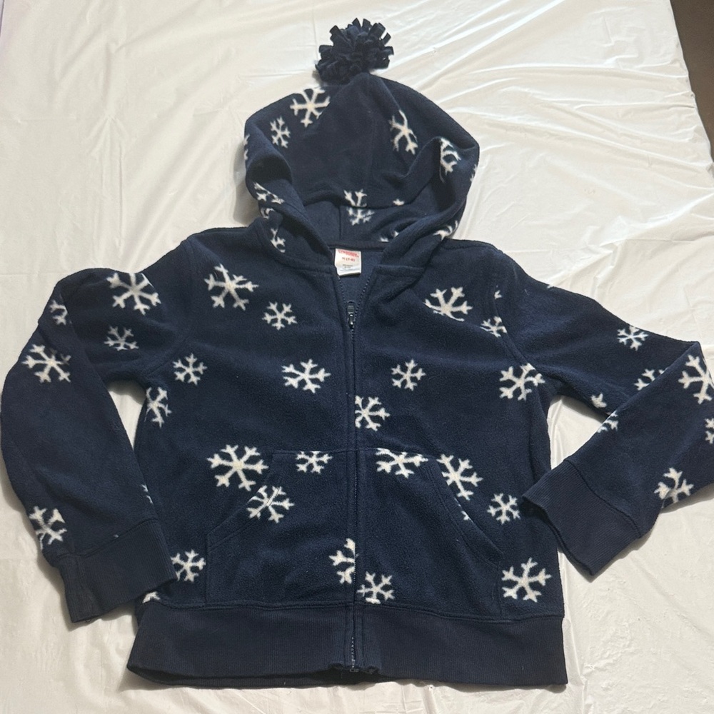 Gymboree Navy Blue Snowflake Kids full zip fleece jacket medium 7/8